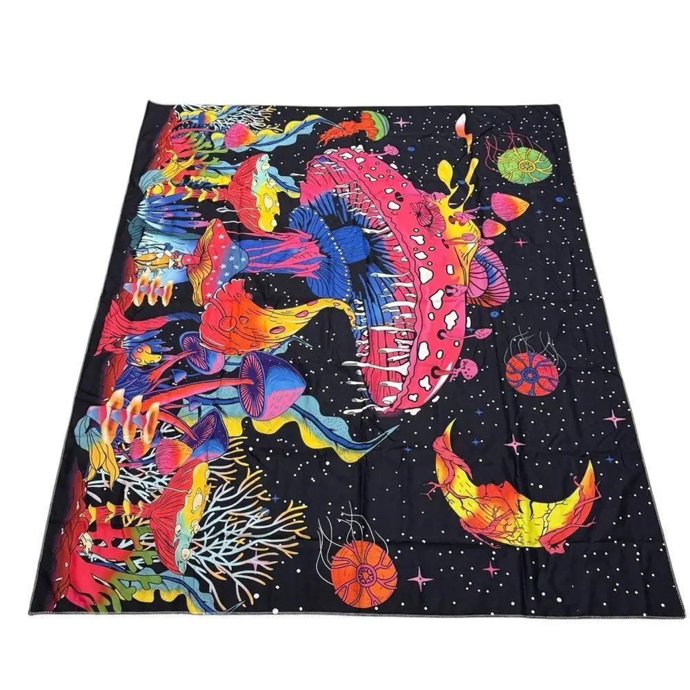 Mushroom Tapestry neon Aesthetic Nature Plant Forest Moon Stars Plant Mystical